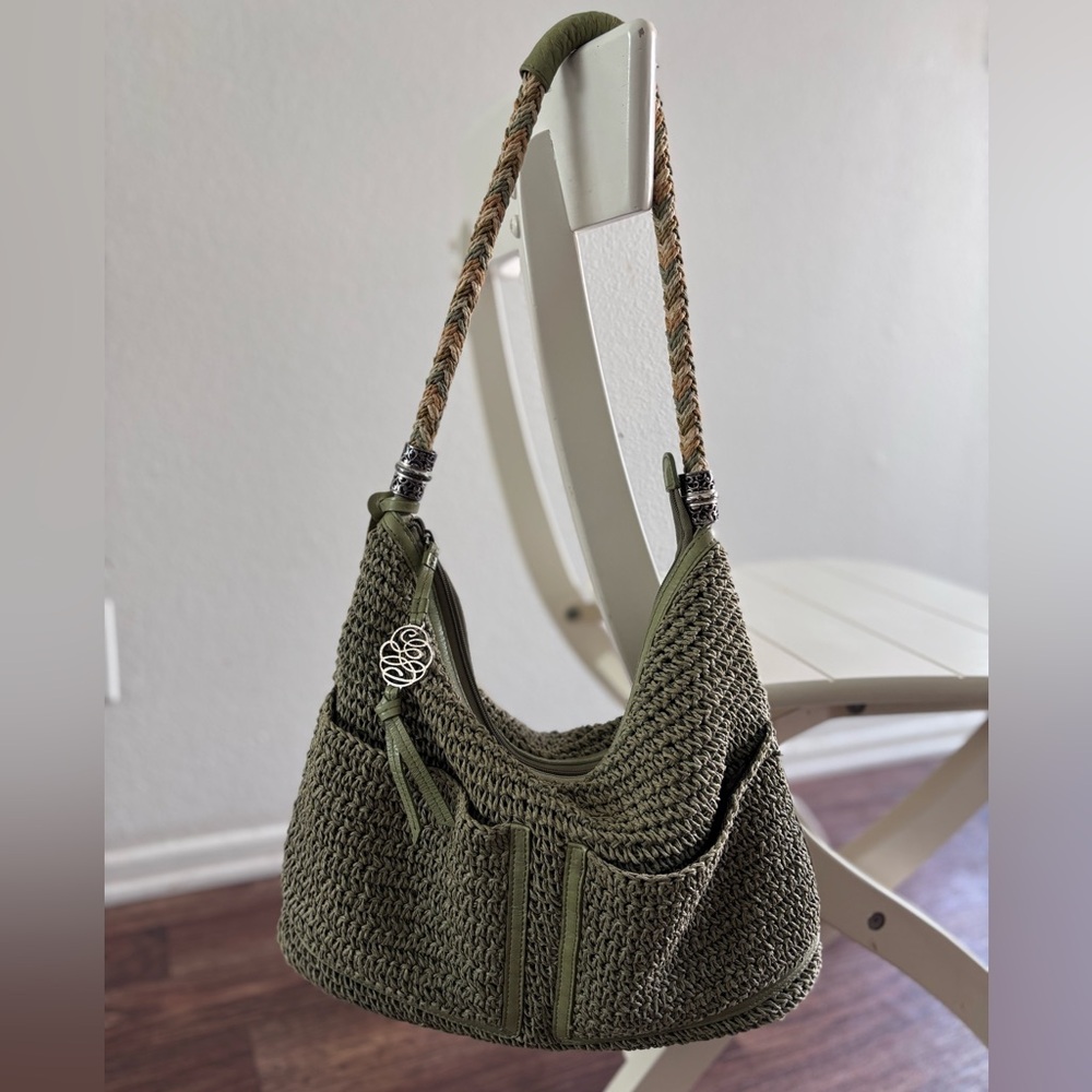Brighton Barbados Green Woven Straw Shoulder Bag | Crochet Boho Hobo 15x10x4